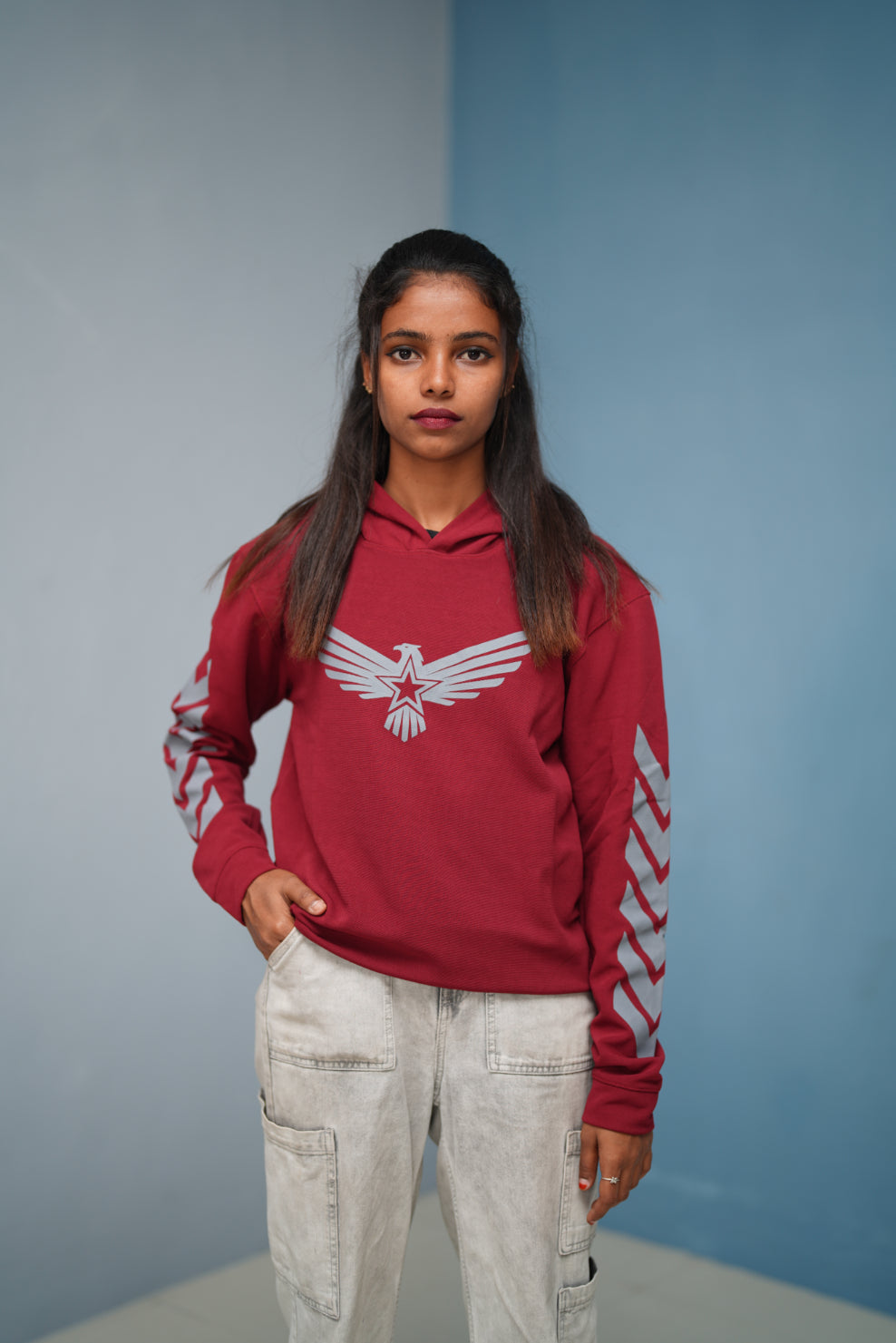 Men’s Full Sleeve BIRD Printed Hoodie | Oversized Winter Hoodie for Men - Red