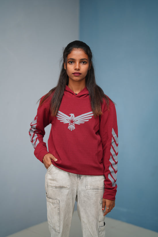 Men’s Full Sleeve BIRD Printed Hoodie | Oversized Winter Hoodie for Men - Red