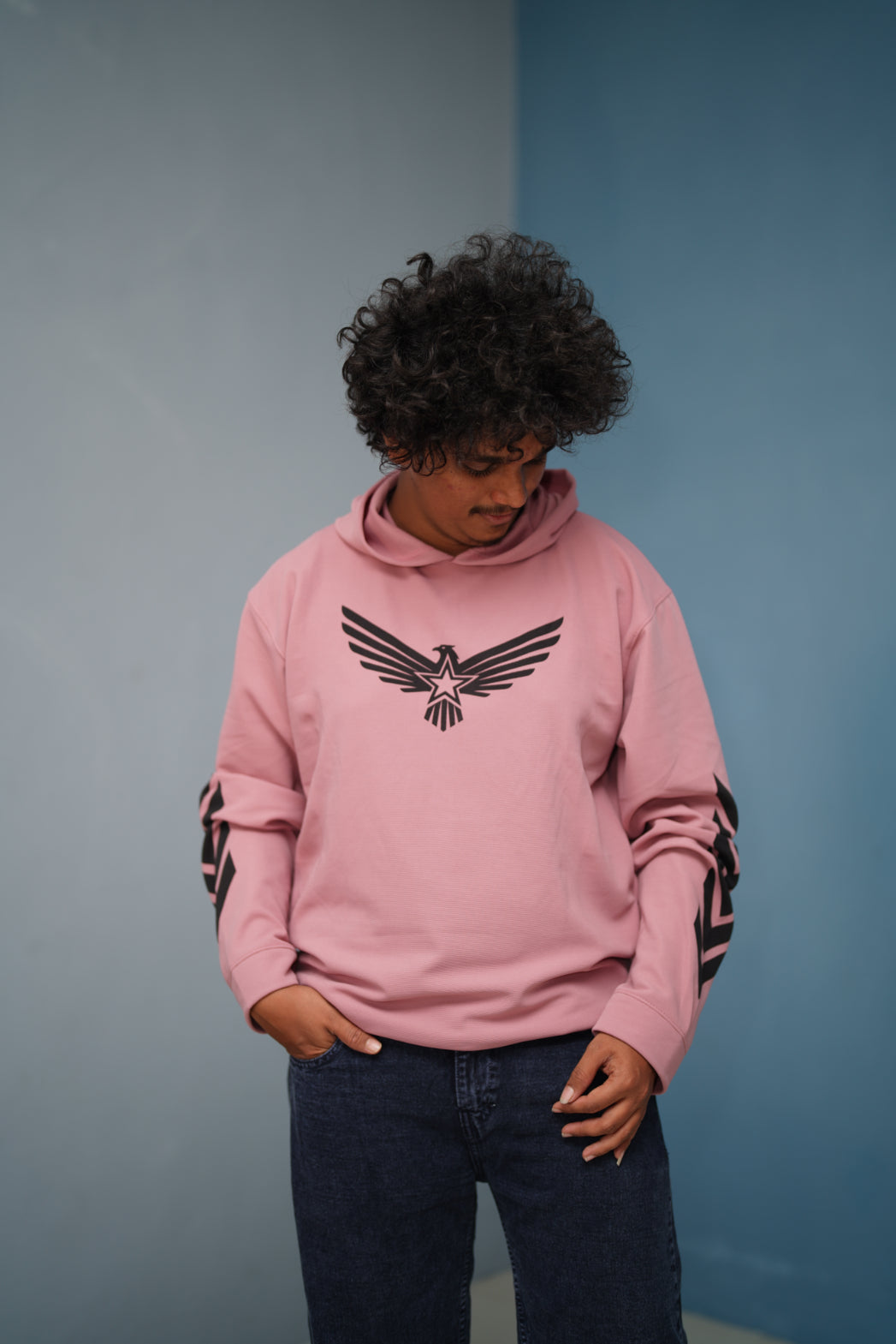Men’s Full Sleeve BIRD Printed Hoodie | Oversized Winter Hoodie for Men - Pink