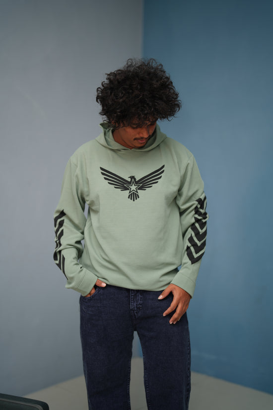 Men’s Full Sleeve BIRD Printed Hoodie | Oversized Winter Hoodie for Men - Pista Green