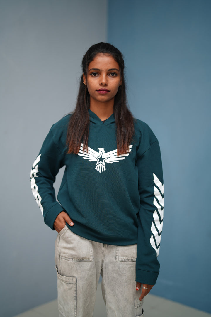 Mens Full Sleeve BIRD Printed Hoodie  Oversized Winter Hoodie for Men  Bottle Green mens trending streetwear India 7Man