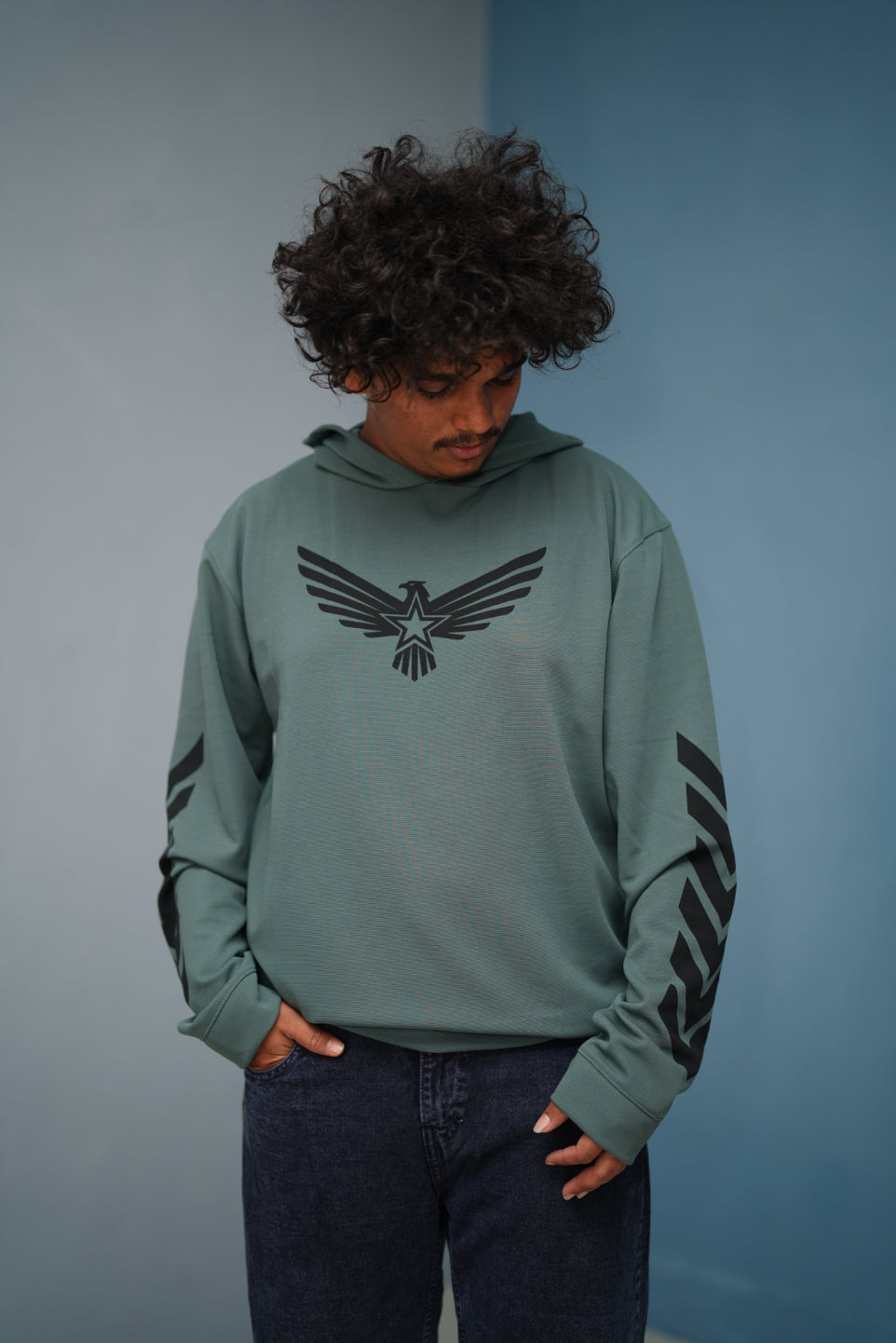 Men’s Full Sleeve BIRD Printed Hoodie | Oversized Winter Hoodie for Men - Olive Green