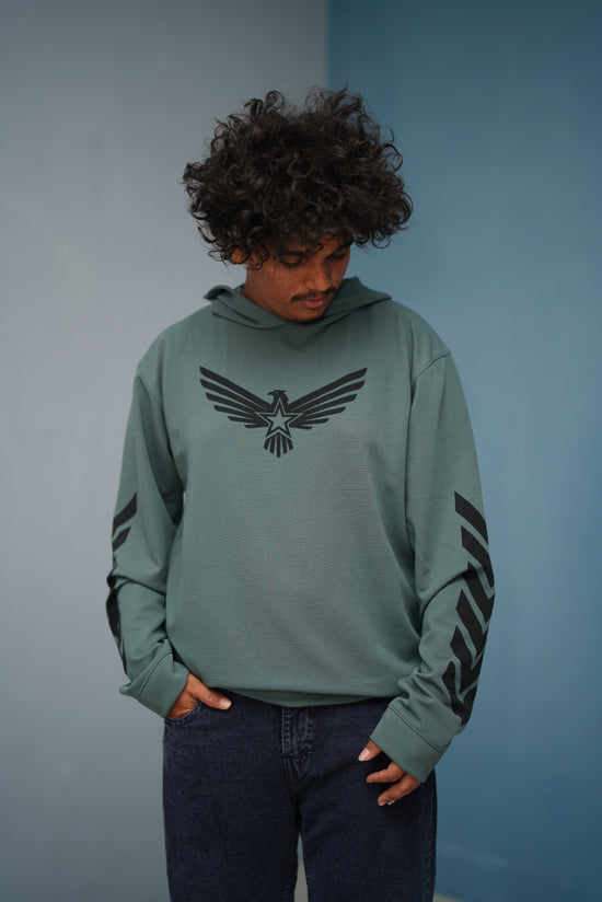 Men’s Full Sleeve BIRD Printed Hoodie | Oversized Winter Hoodie for Men - Olive Green