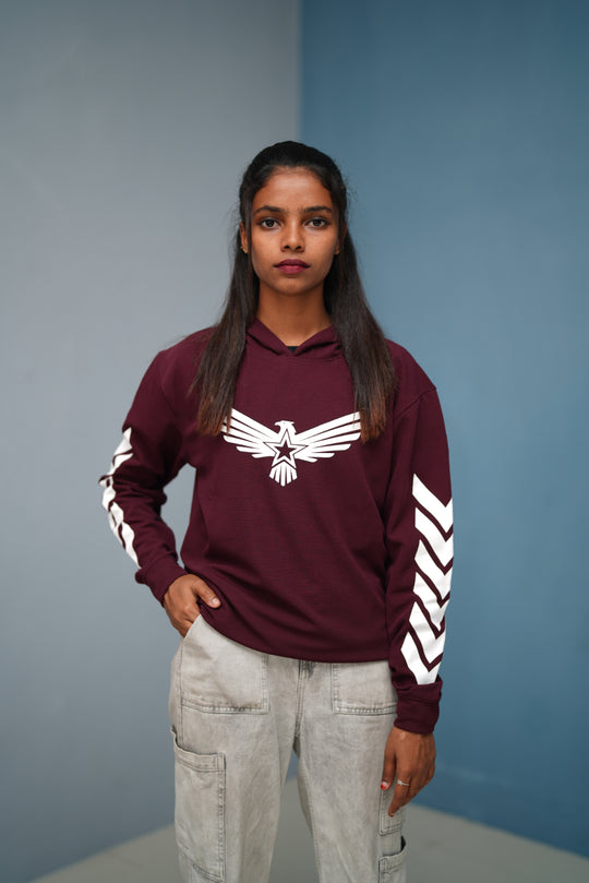 Men’s Full Sleeve BIRD Printed Hoodie | Oversized Winter Hoodie for Men - Maroon – alternate view – 7MAN India