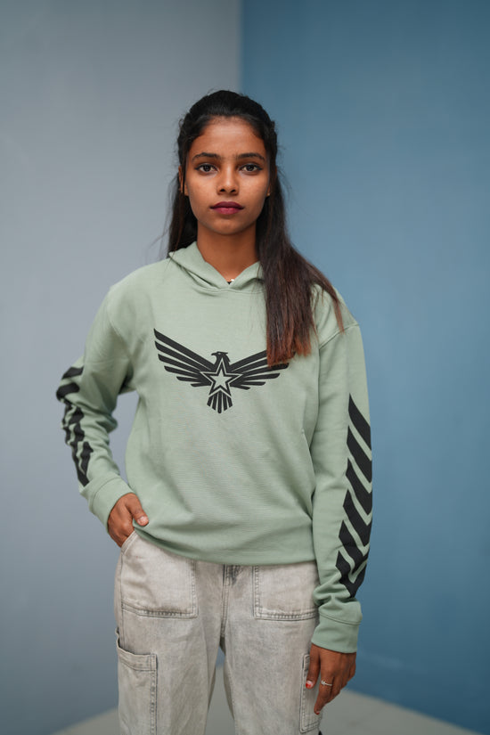 Men’s Full Sleeve BIRD Printed Hoodie | Oversized Winter Hoodie for Men - Pista Green