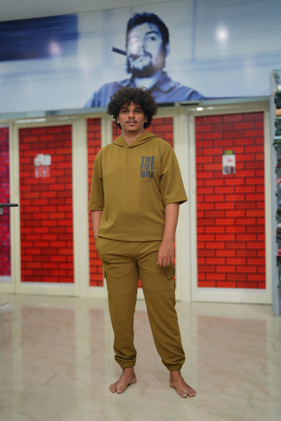 Unisex Five Sleeve FUTURE Printed Hoodie and Cargo Pant Co-ord Set for Men & women- Khaki