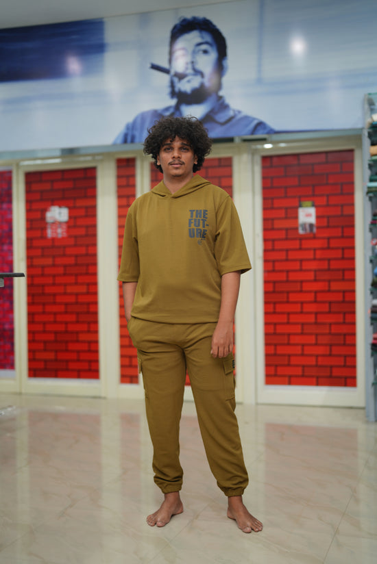 Unisex Five Sleeve FUTURE Printed Hoodie and Cargo Pant Co-ord Set for Men & women- Khaki