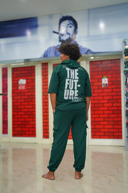 Unisex Five Sleeve FUTURE Printed Hoodie and Cargo Pant Co-ord Set for Men&women- Bottle green – 7MAN Men's Fashion India