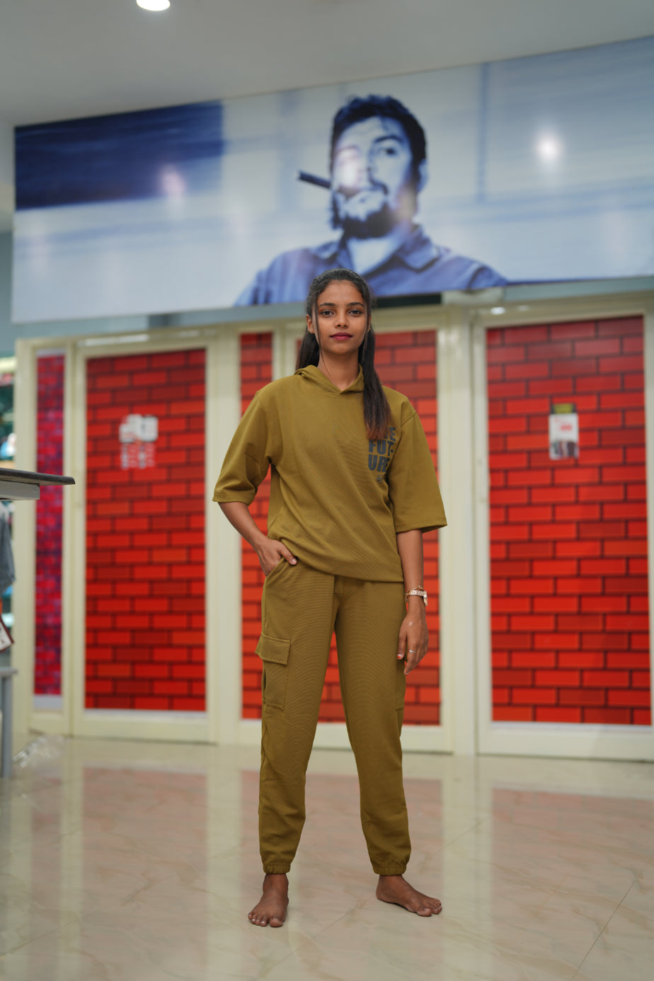 Unisex Five Sleeve FUTURE Printed Hoodie and Cargo Pant Co-ord Set for Men & women- Khaki