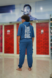 Unisex Five Sleeve FUTURE Printed Hoodie and Cargo Pant Coord Set for MenwomenPetrol Blue mens trending streetwear India 7Man