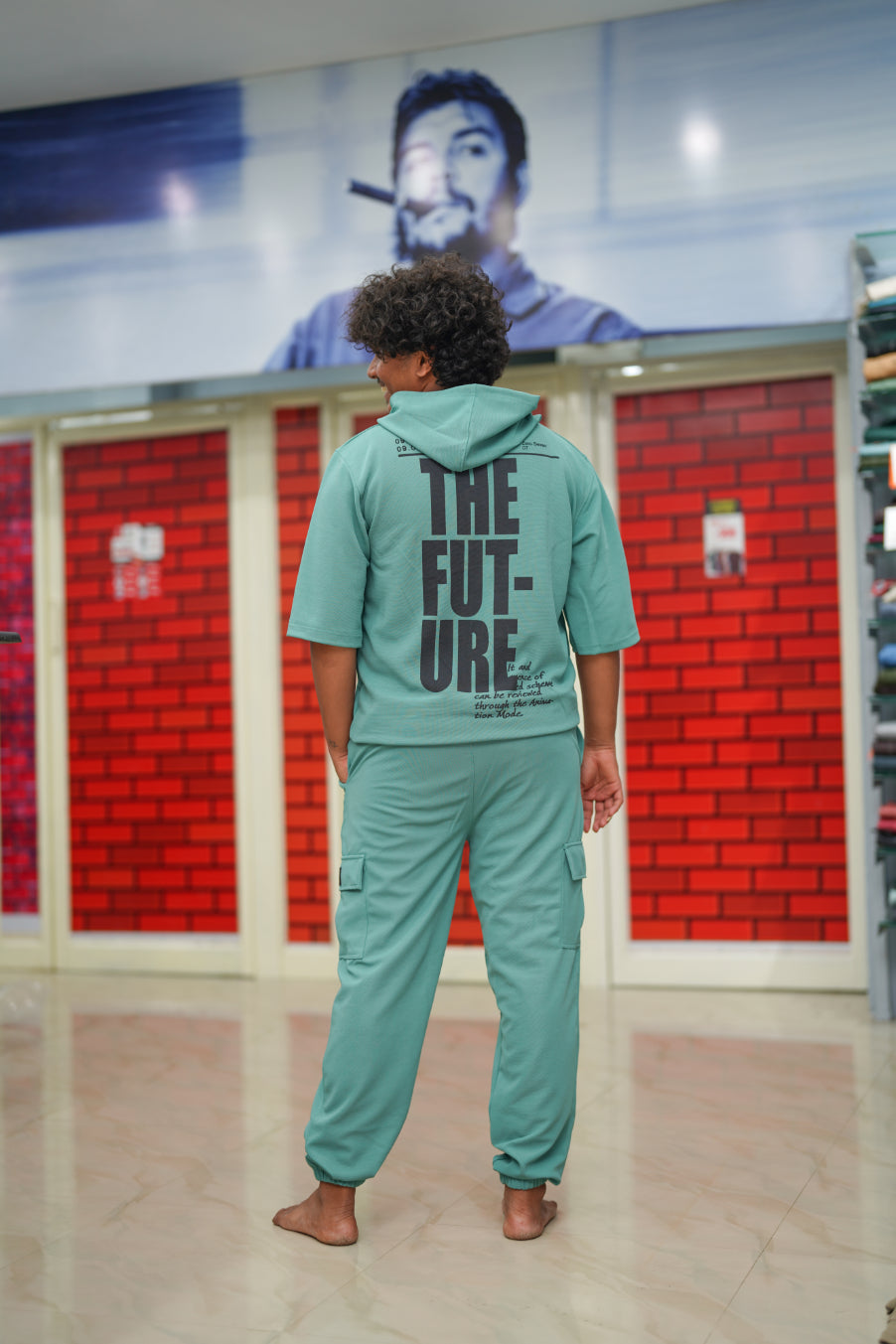 Unisex Five Sleeve FUTURE Printed Hoodie and Cargo Pant Co-ord Set for Men&women- Light Green