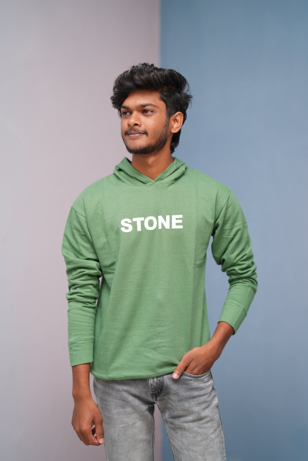 Unisex STONE  Printed Hoodie for Men & Women | Oversized Streetwear-Pista green