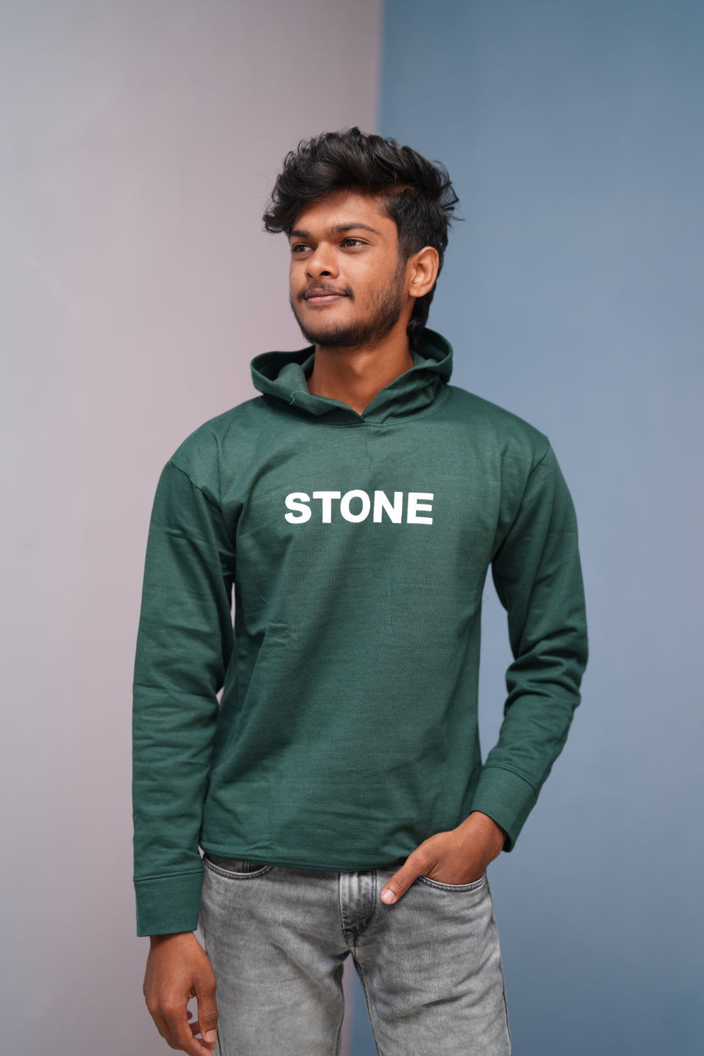 Unisex STONE  Printed Hoodie for Men & Women | Oversized Streetwear-Bottle green