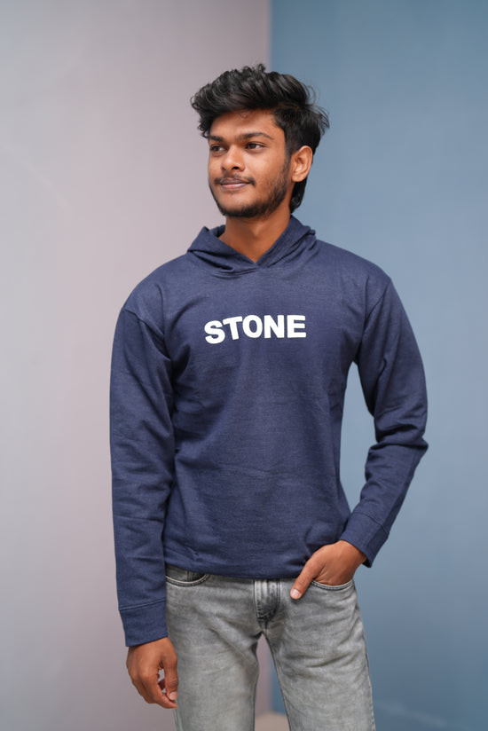 Unisex STONE  Printed Hoodie for Men & Women | Oversized Streetwear-Navy blue
