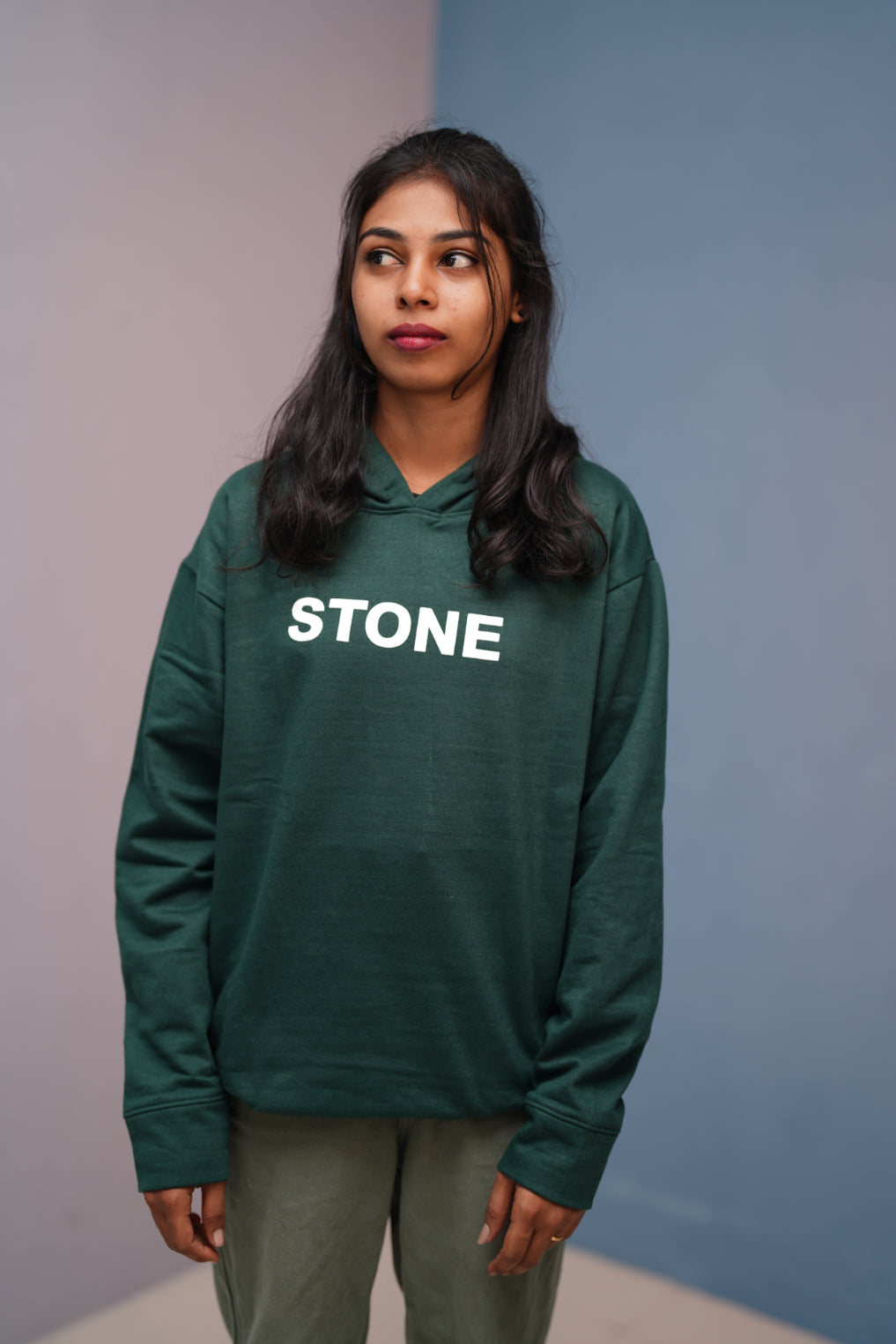 Unisex STONE  Printed Hoodie for Men & Women | Oversized Streetwear-Bottle green