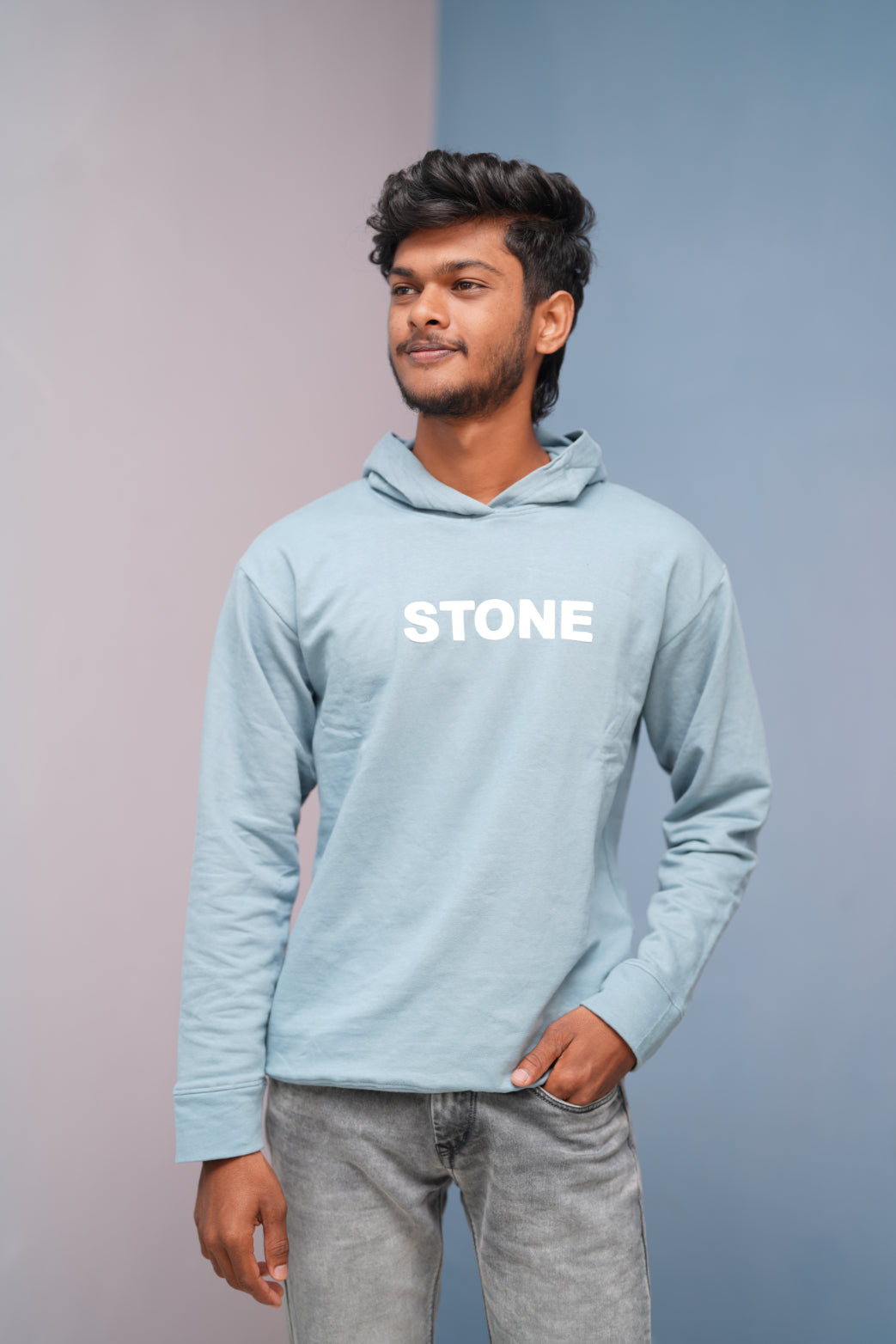 Unisex STONE  Printed Hoodie for Men & Women | Oversized Streetwear-sky blue
