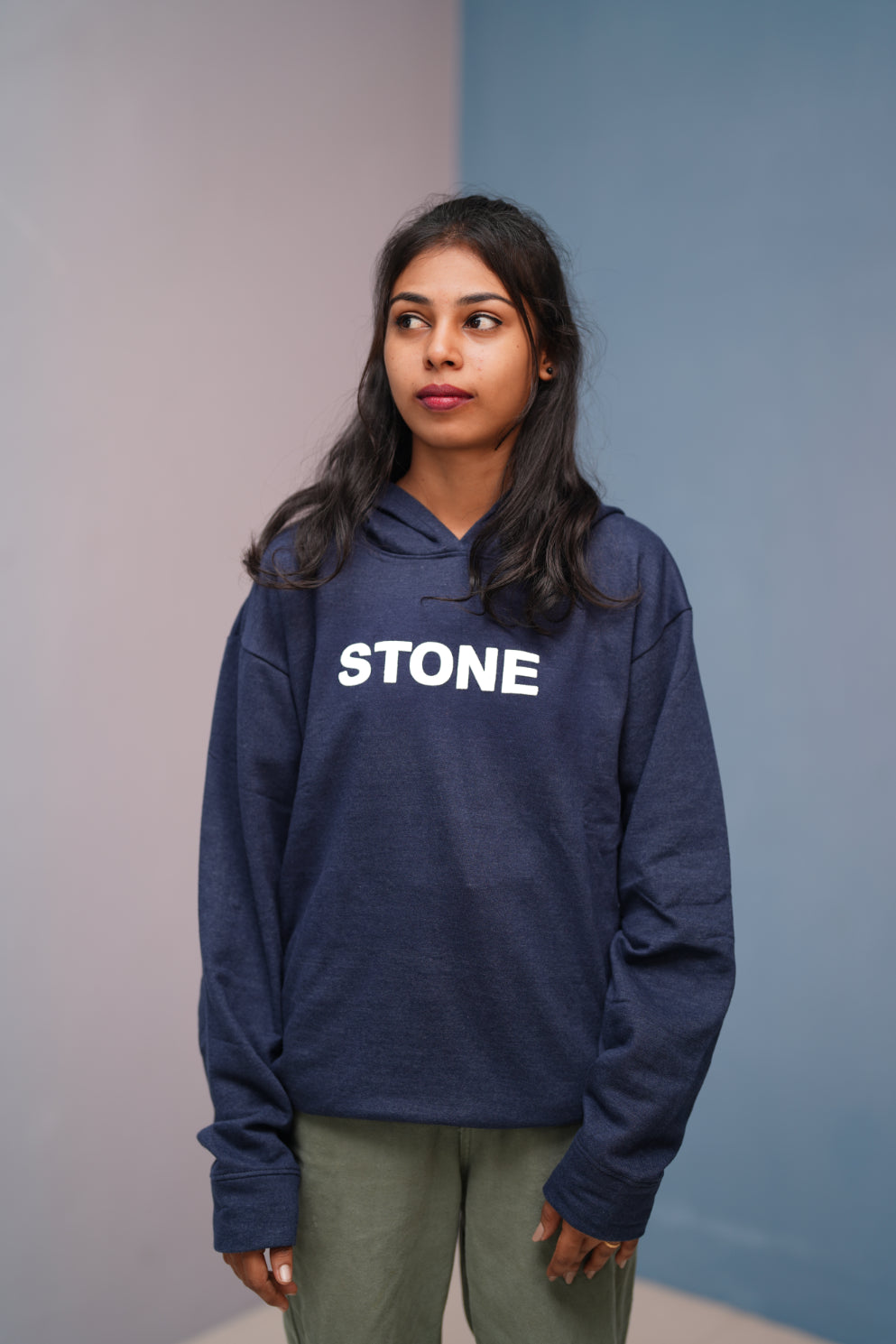 Unisex STONE  Printed Hoodie for Men & Women | Oversized Streetwear-Navy blue