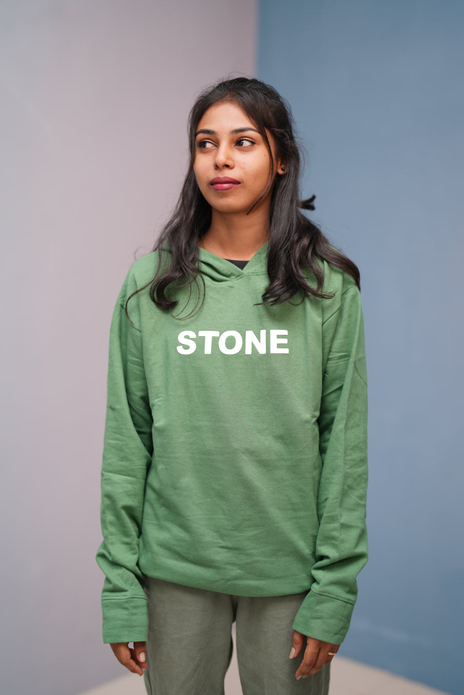 Unisex STONE  Printed Hoodie for Men & Women | Oversized Streetwear-Pista green