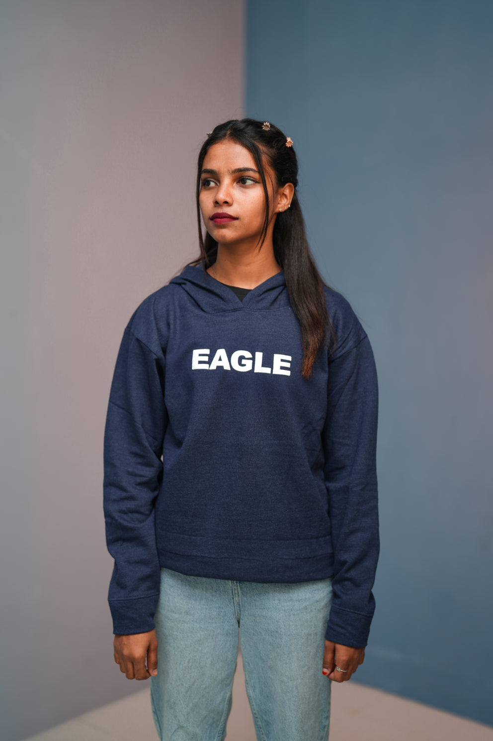 Unisex EAGLE Printed Hoodie for Men & Women | Oversized Streetwear-Navy blue