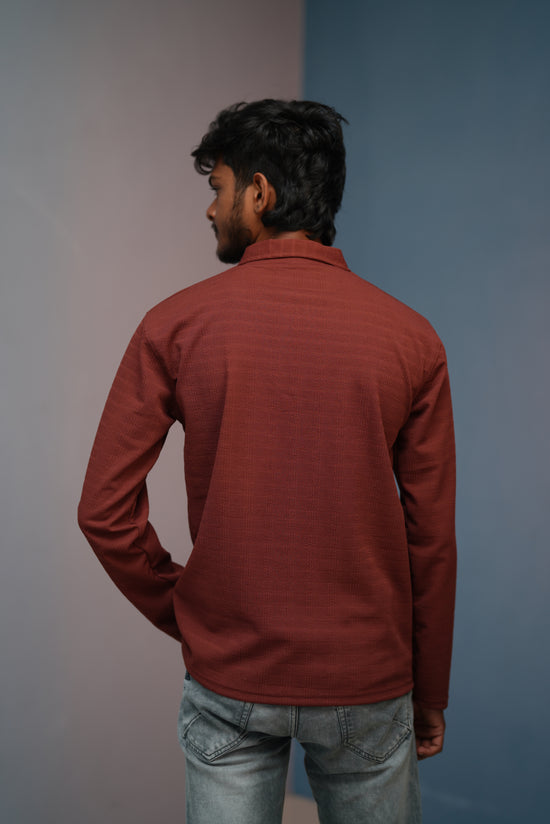 Unisex Full Sleeve Korean Zipper CONFIDENT Printed Tshirt - Chocolate brown