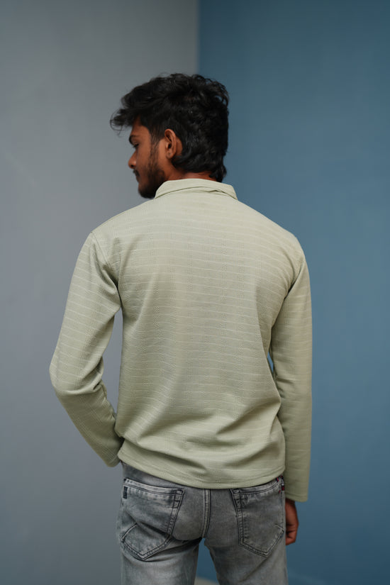 Unisex Full Sleeve Korean Zipper CONFIDENT Printed Tshirt - Pista Green