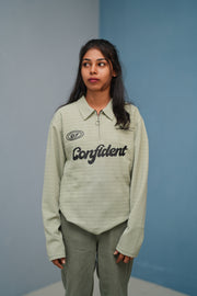 Unisex Full Sleeve Korean Zipper CONFIDENT Printed Tshirt - Pista Green