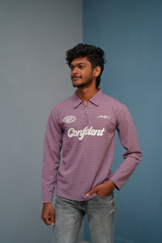 Unisex Full Sleeve Korean Zipper CONFIDENT Printed Tshirt - PURPLE