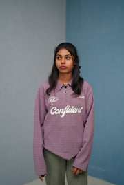 Unisex Full Sleeve Korean Zipper CONFIDENT Printed Tshirt - PURPLE