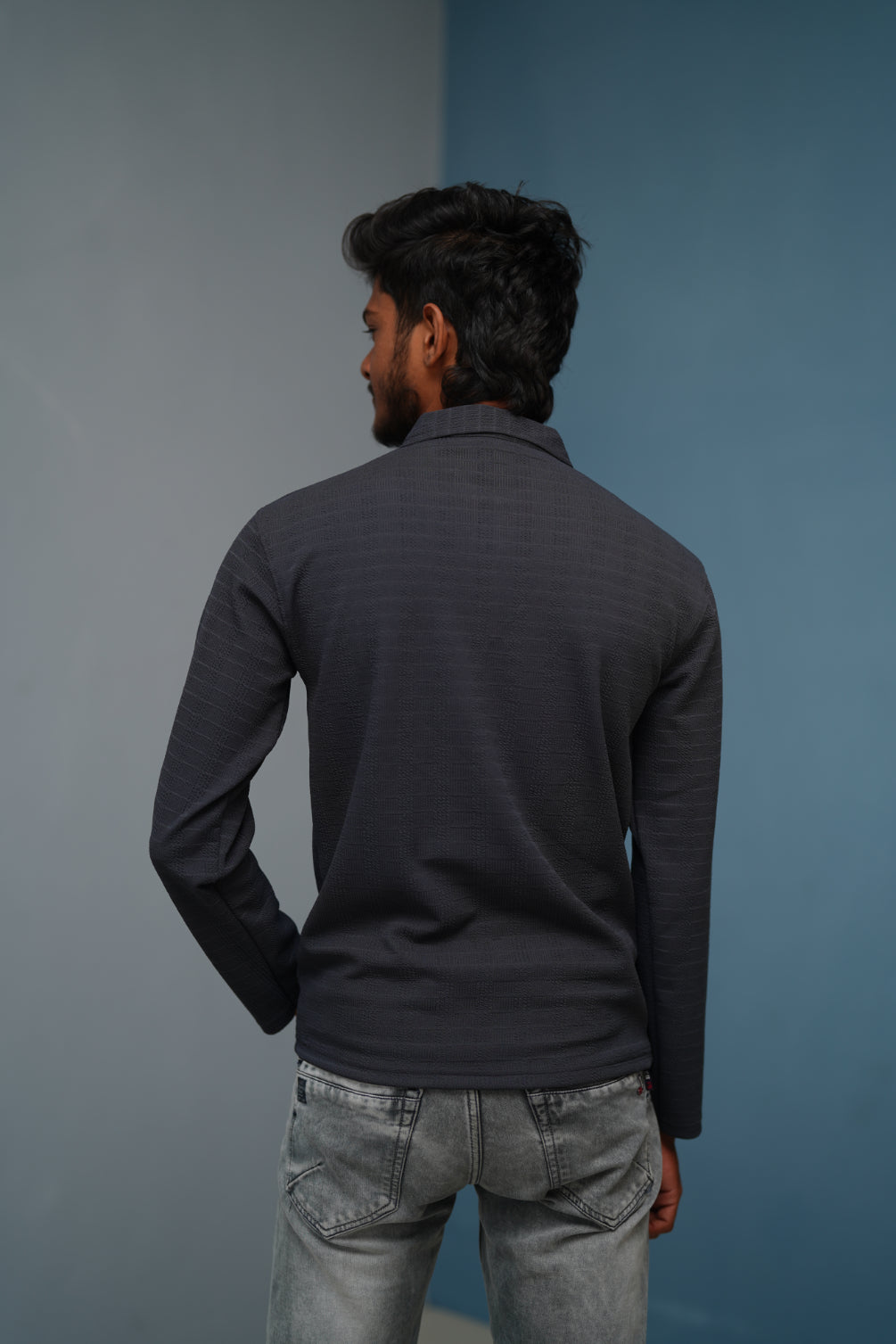 Unisex Full Sleeve Korean Zipper CONFIDENT Printed Tshirt - Grey