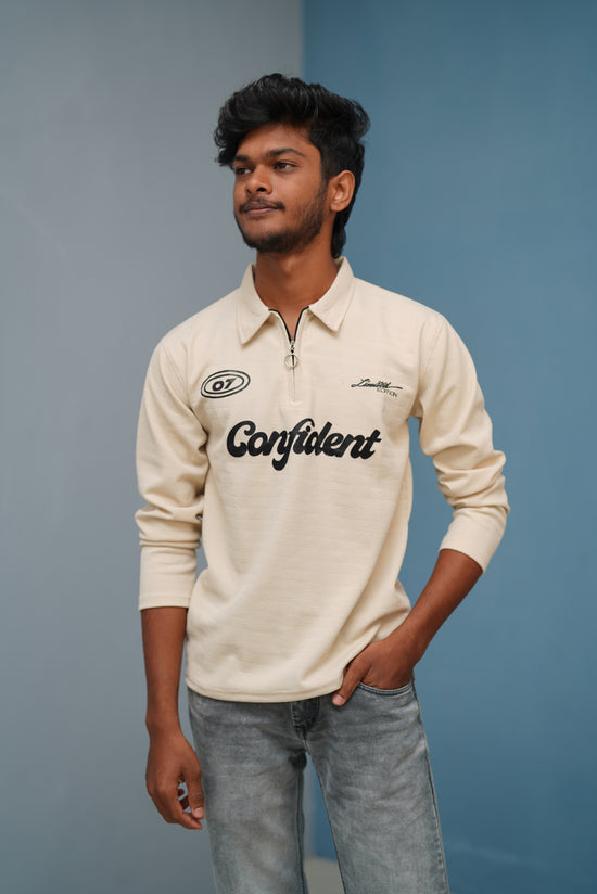 Unisex Full Sleeve Korean Zipper CONFIDENT Printed Tshirt - Sandle