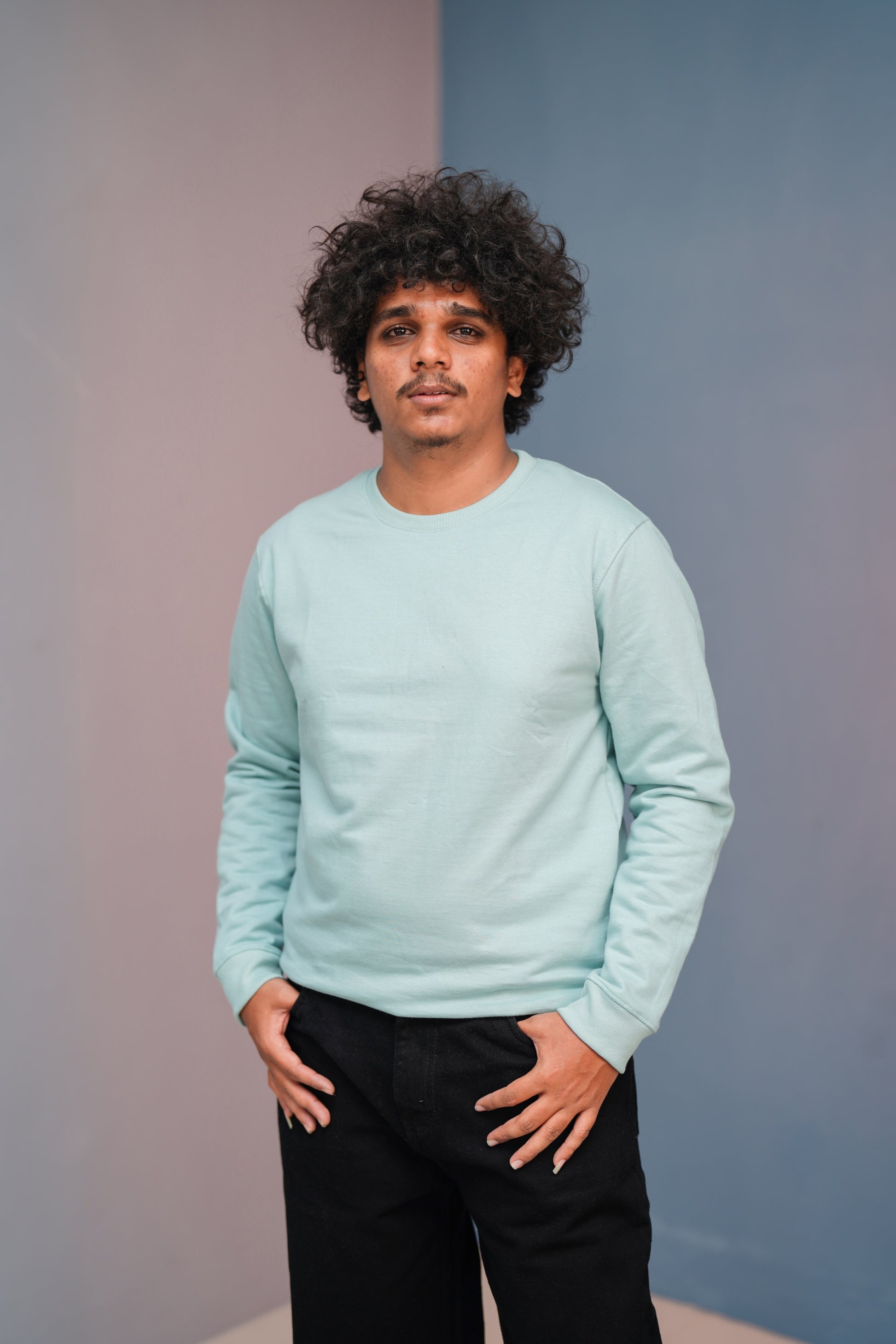 Unisex Full Sleeve round neck plain Tshirt Men & Women - Ice Blue