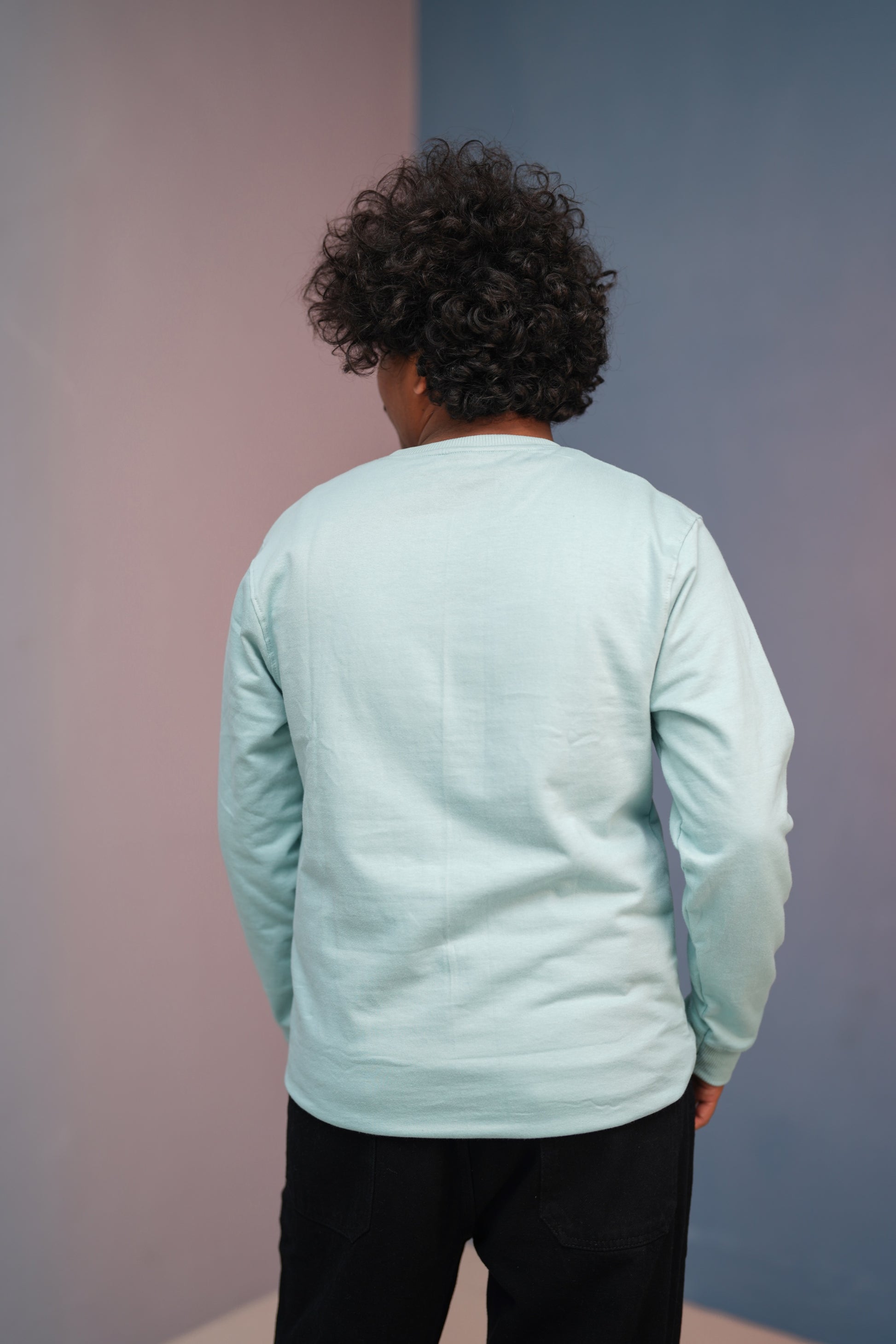 Unisex Full Sleeve round neck plain Tshirt Men & Women - Ice Blue