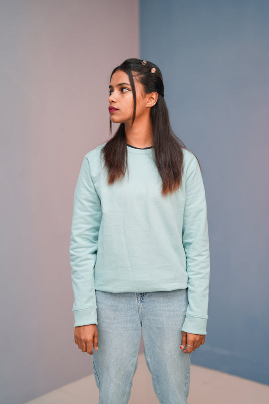 Unisex Full Sleeve round neck plain Tshirt Men & Women - Ice Blue – alternate view – 7MAN India