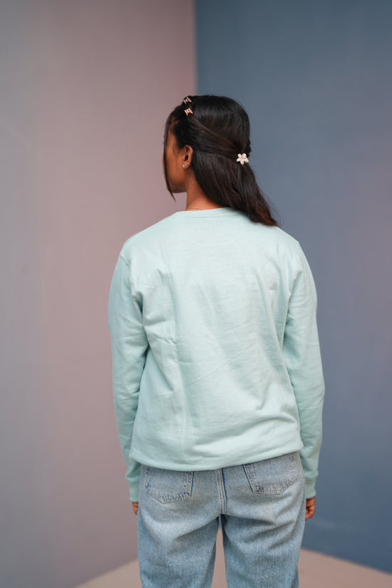 Unisex Full Sleeve round neck plain Tshirt Men & Women - Ice Blue