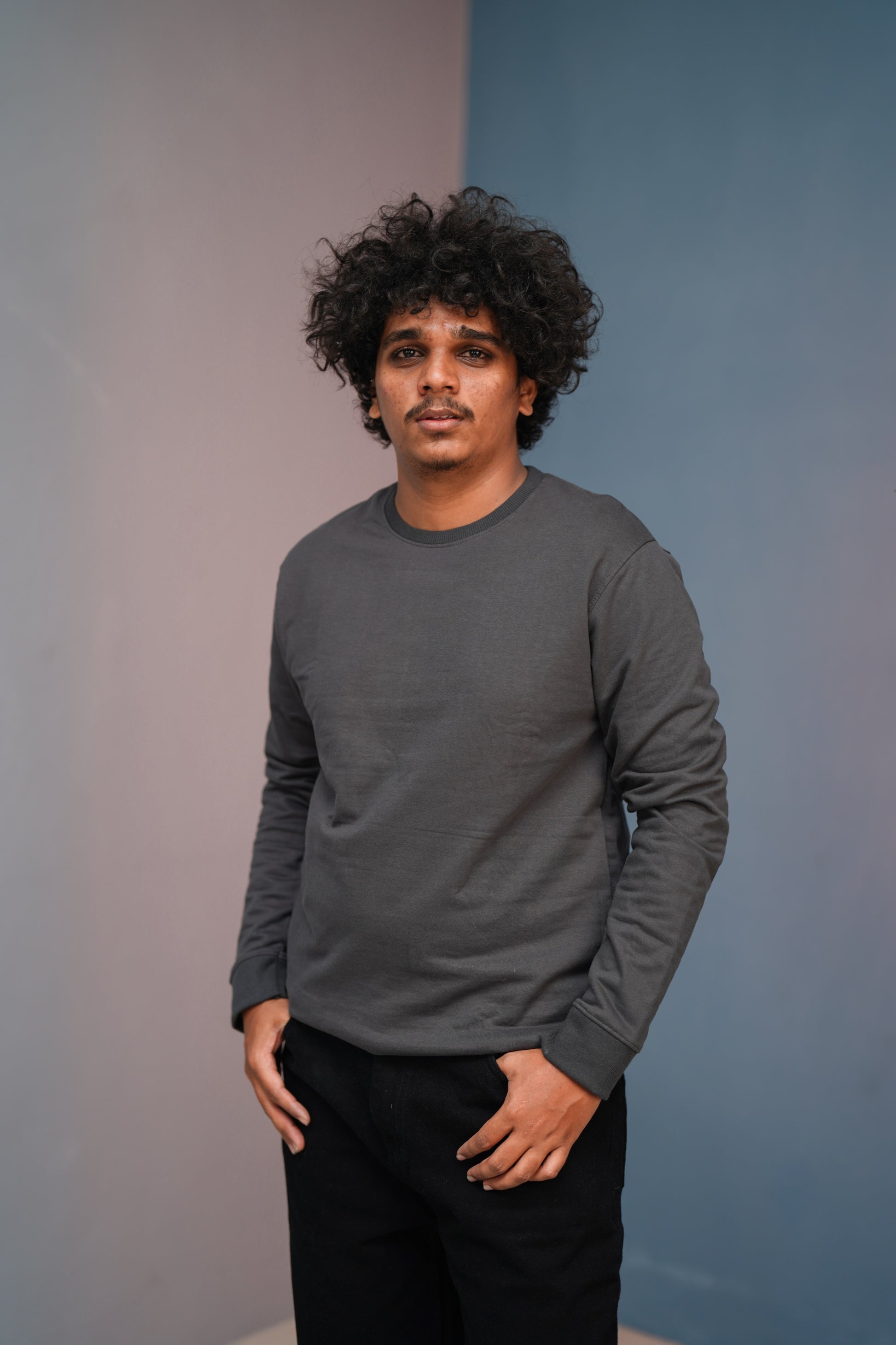 Unisex Full Sleeve round neck plain Tshirt Men & Women - Grey