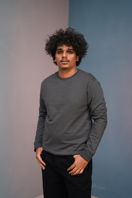 Unisex Full Sleeve round neck plain Tshirt Men & Women - Grey – 7MAN Men's Fashion India