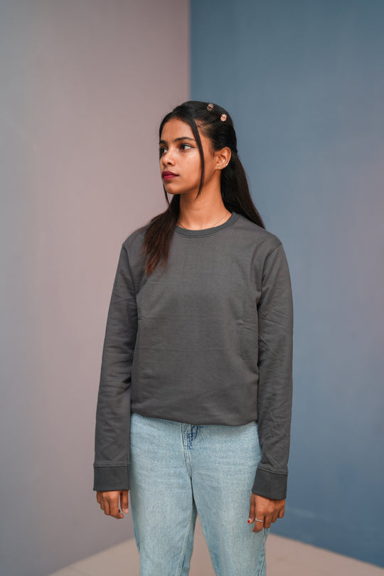 Unisex Full Sleeve round neck plain Tshirt Men & Women - Grey – alternate view – 7MAN India