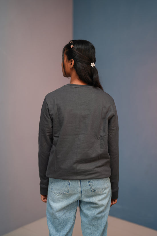 Unisex Full Sleeve round neck plain Tshirt Men & Women - Grey