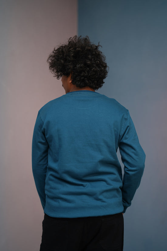 Unisex Full Sleeve round neck plain Tshirt Men & Women - Petrol Blue