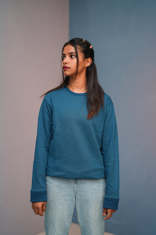 Unisex Full Sleeve round neck plain Tshirt Men & Women - Petrol Blue