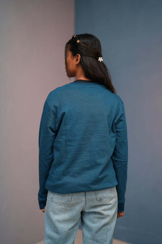 Unisex Full Sleeve round neck plain Tshirt Men & Women - Petrol Blue