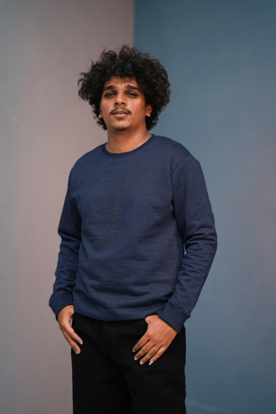 Unisex Full Sleeve round neck plain Tshirt Men & Women - Navy blue