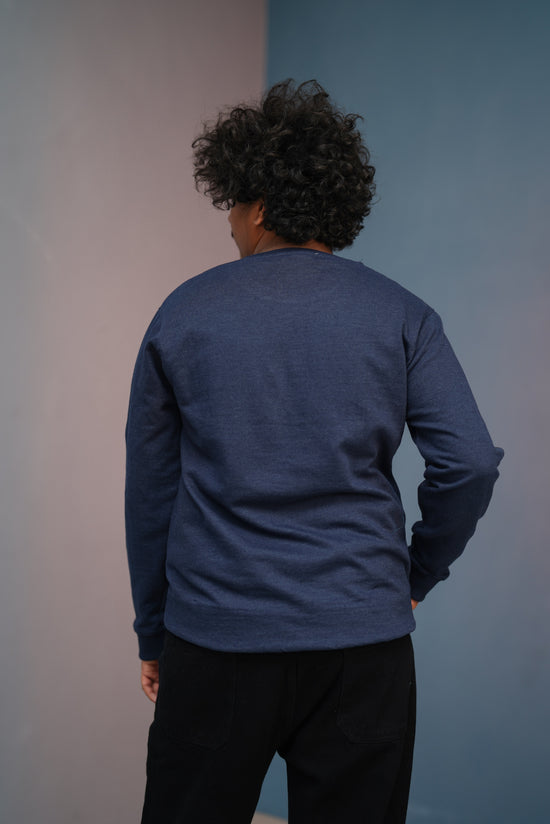 Unisex Full Sleeve round neck plain Tshirt Men & Women - Navy blue