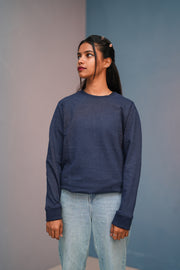 Unisex Full Sleeve round neck plain Tshirt Men & Women - Navy blue