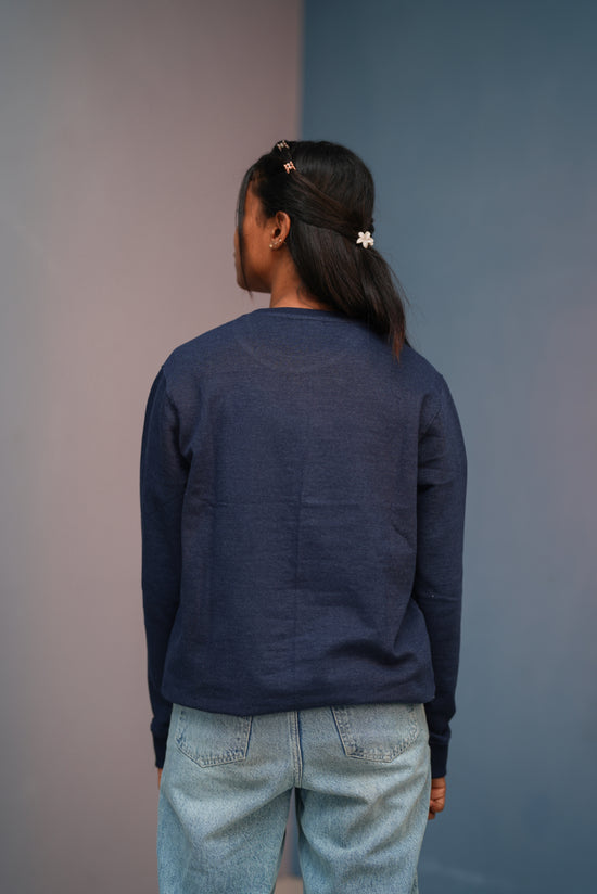 Unisex Full Sleeve round neck plain Tshirt Men & Women - Navy blue