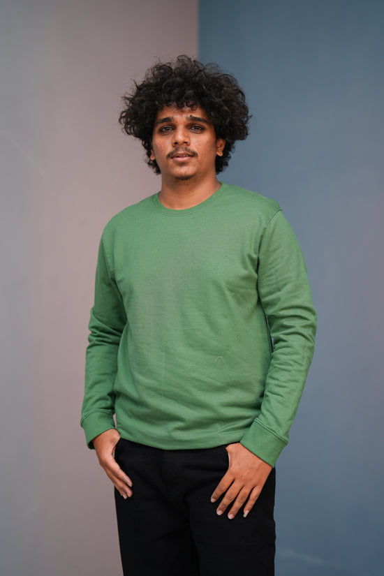 Unisex Full Sleeve round neck plain Tshirt Men & Women - Green