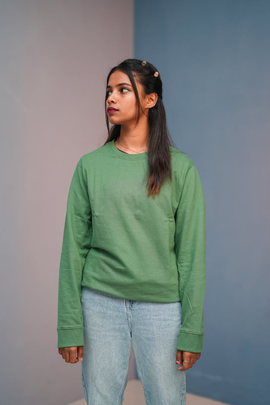 Unisex Full Sleeve round neck plain Tshirt Men & Women - Green