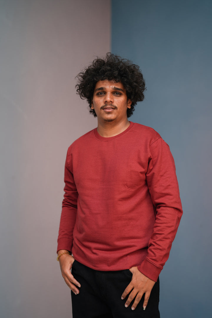 Unisex Full Sleeve round neck plain Tshirt Men  Women  Red mens trending streetwear India 7Man