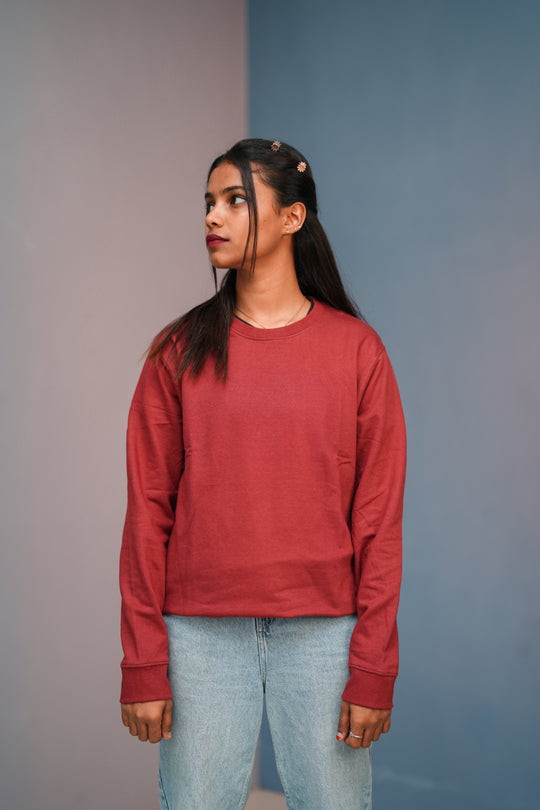 Unisex Full Sleeve round neck plain Tshirt Men & Women - Red – alternate view – 7MAN India