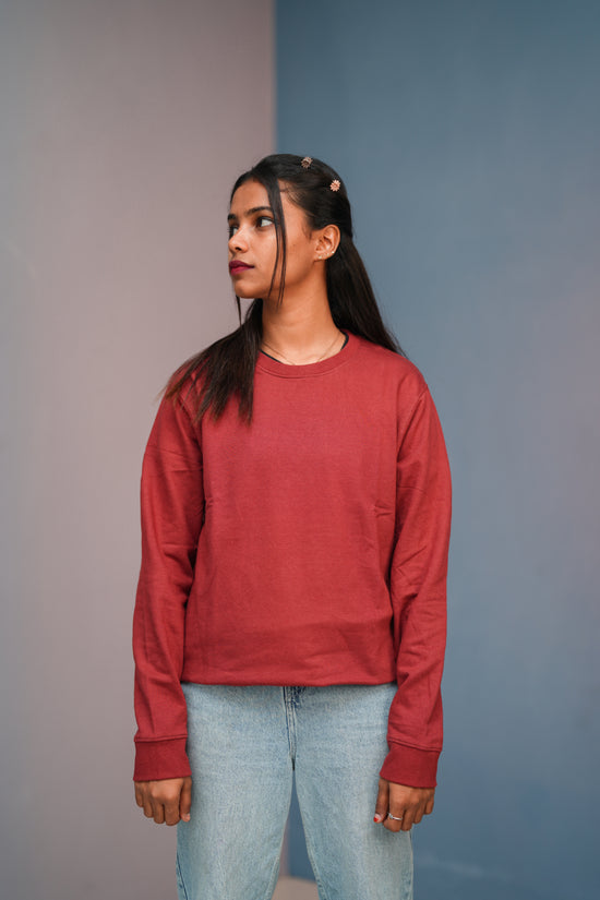 Unisex Full Sleeve round neck plain Tshirt Men & Women - Red